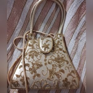 Y&S Handbags Gold Floral Clutch